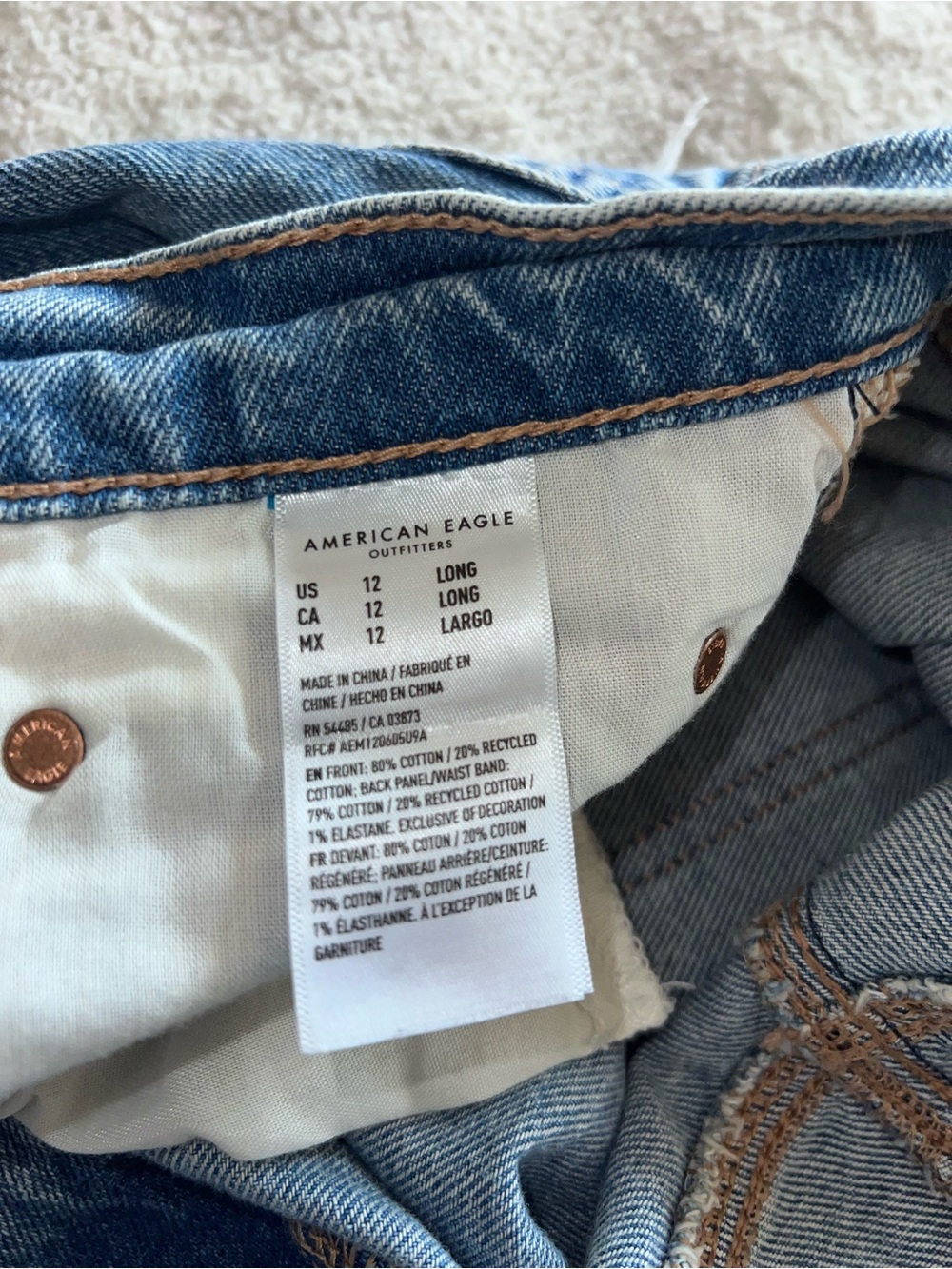 American Eagle Distressed Light Blue Super High-Rise Baggy Straight Leg Jeans - Picture 6 of 13